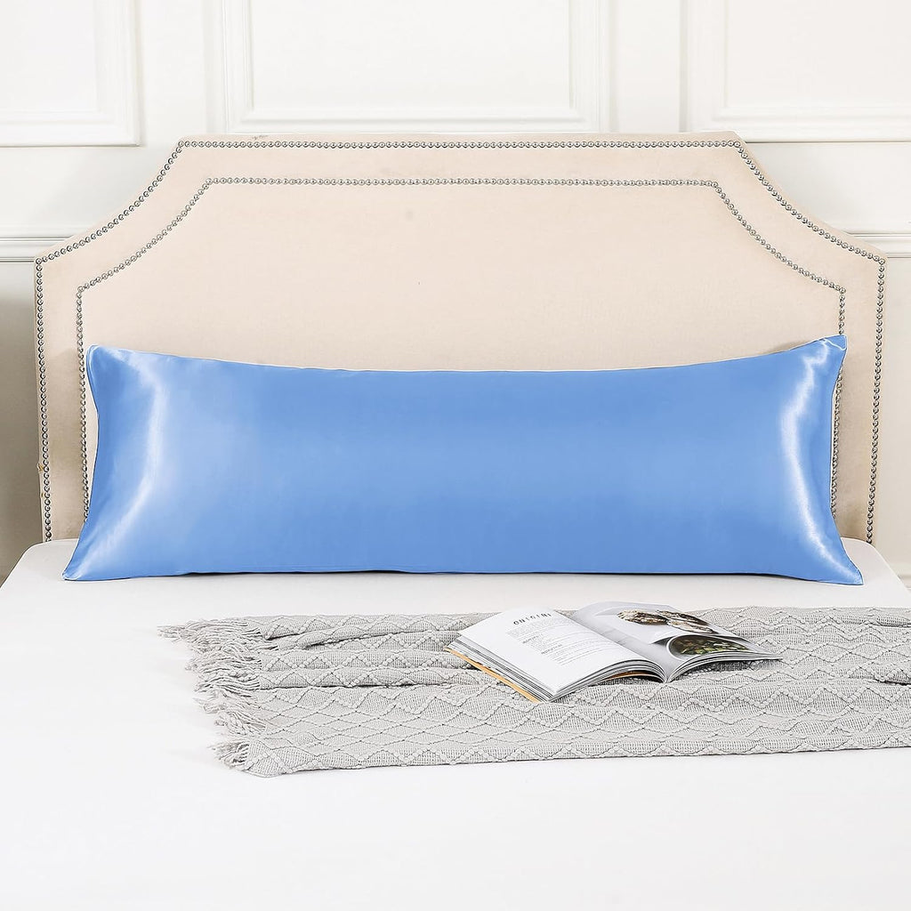 Huxmeyson Body Pillow with Satin Pillowcase, Body Pillow for Adults, Removable Cover, Light Blue (20"x54") 1 count Blue