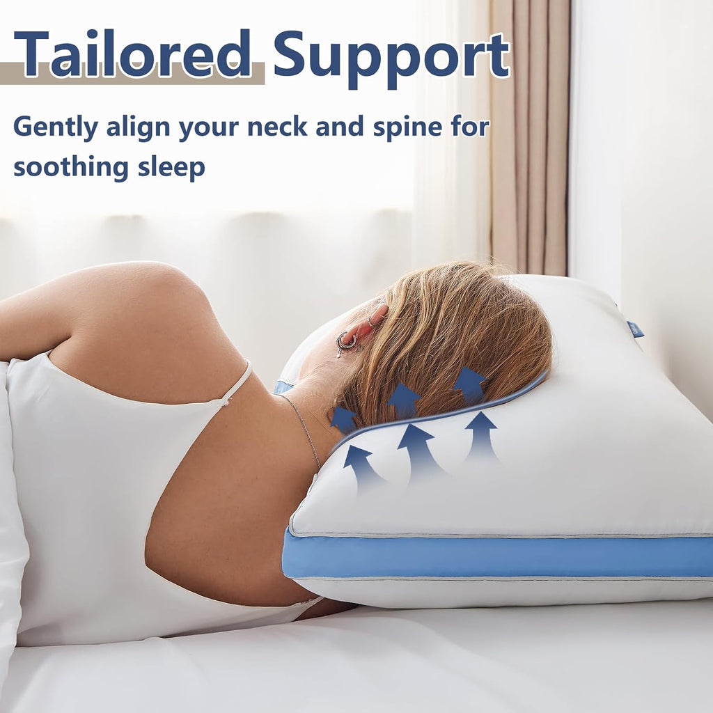 CozyLux Pillows King Size Set of 2, Soft and Supportive 3D Down Alternative Bed Pillow for Sleeping 2 Pack Blue, Luxury Hotel Quality Gusse…