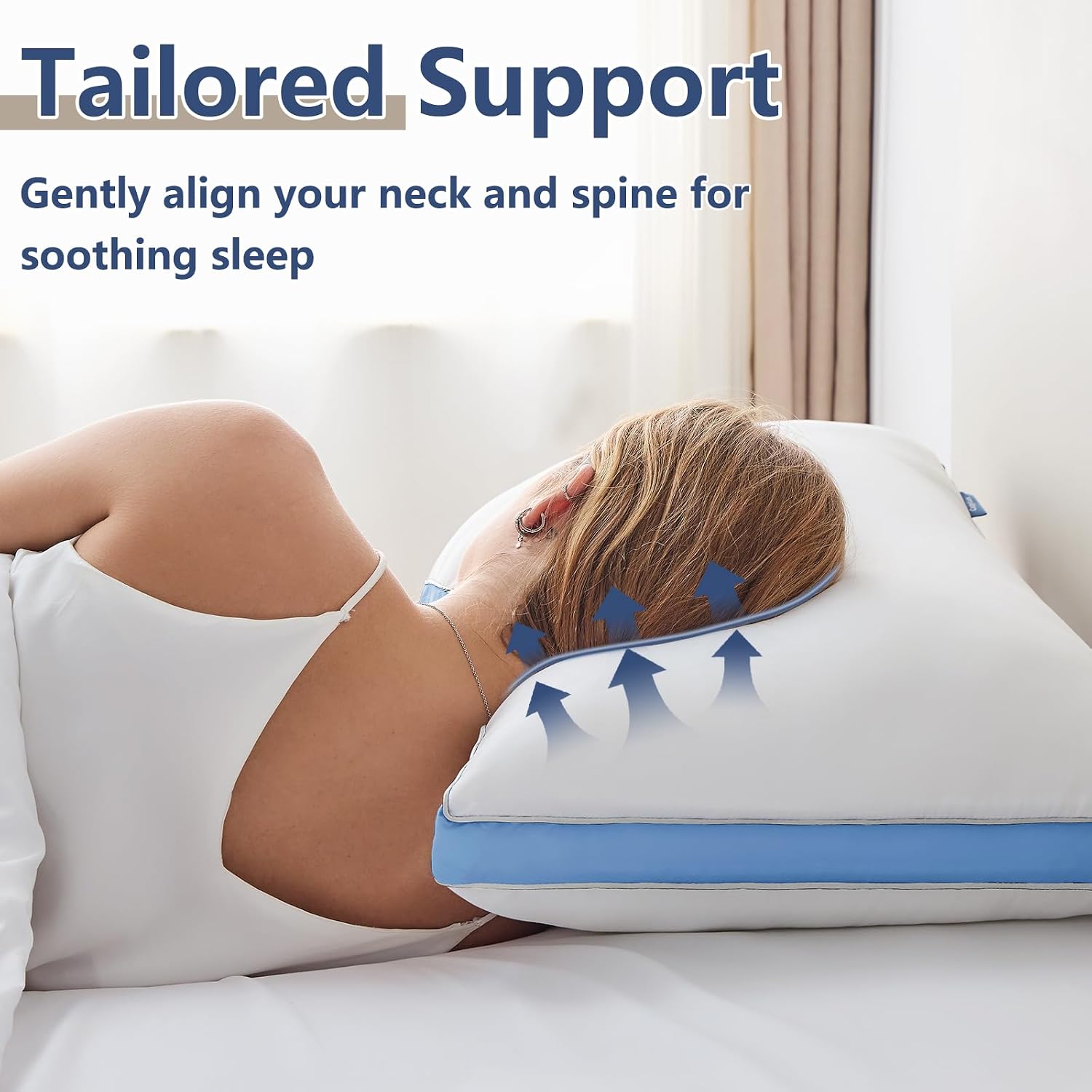 CozyLux Pillows King Size Set of 2, Soft and Supportive 3D Down Alternative Bed Pillow for Sleeping 2 Pack Blue, Luxury Hotel Quality Gusse…