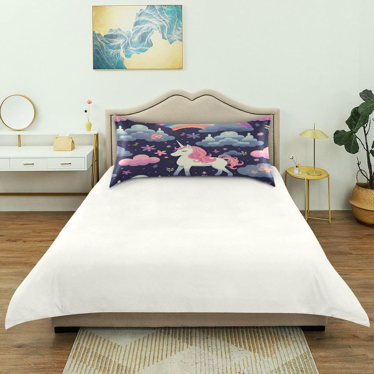 YETTASBIN Unicorns Satin Pillowcase, Soft Breathable Silk Pillow Case with Envelope Closure for Hair and Skin, Standard Size 26 x 20 Inch