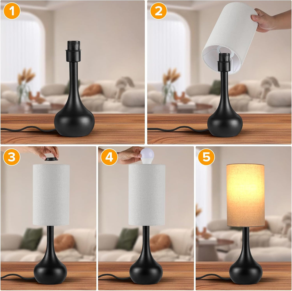 Ledikon Touch Bedside Lamp for Nightstand,3-Way Dimmable, Space Saving & No Assembly Required, Upgraded Small Droplet Vintage Black Table La…