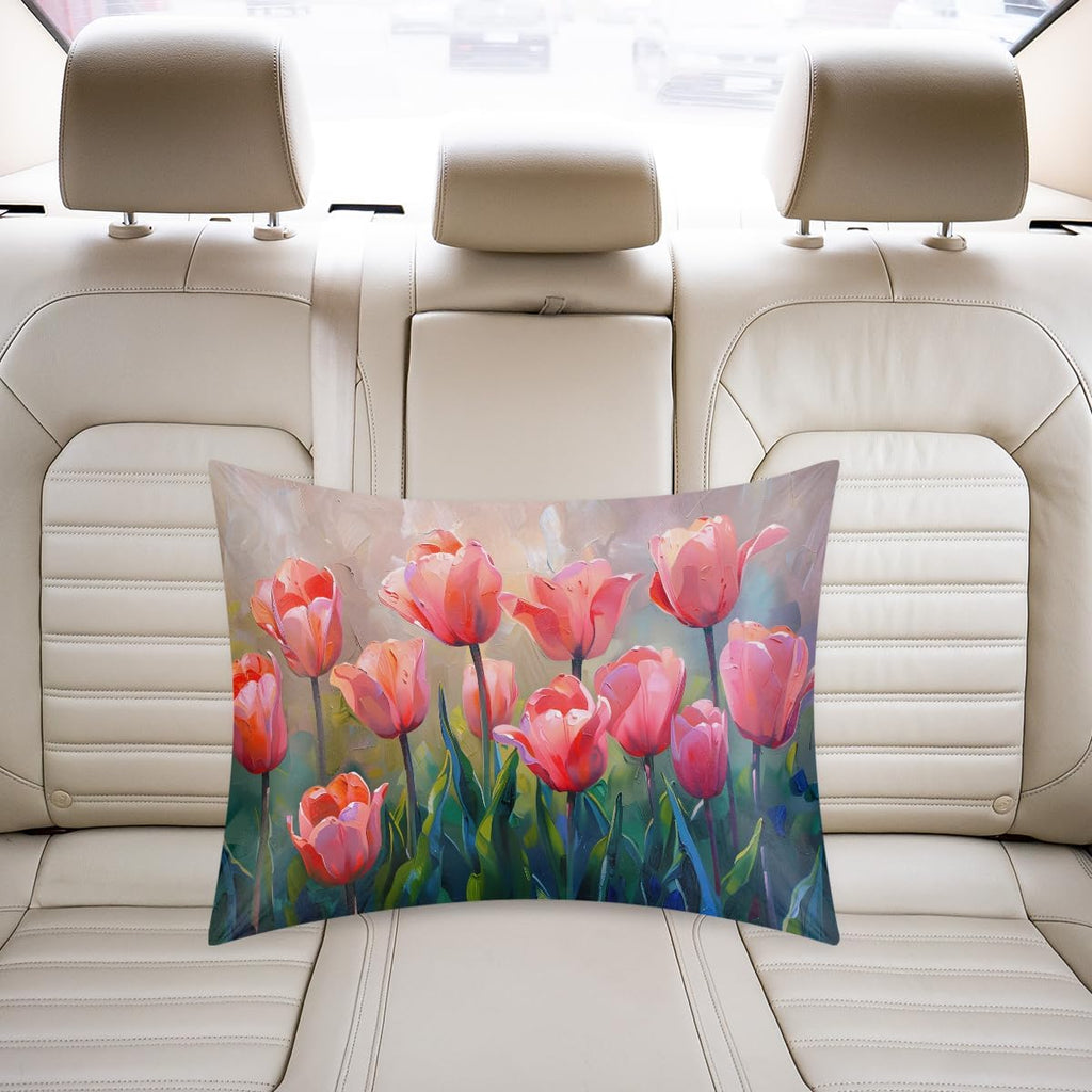 Beautiful Tulip Flower Satin Silk Pillowcase for Hair and Skin Pillow Cases Standard Size Soft Silk Pillow Case with Envelope Closure…