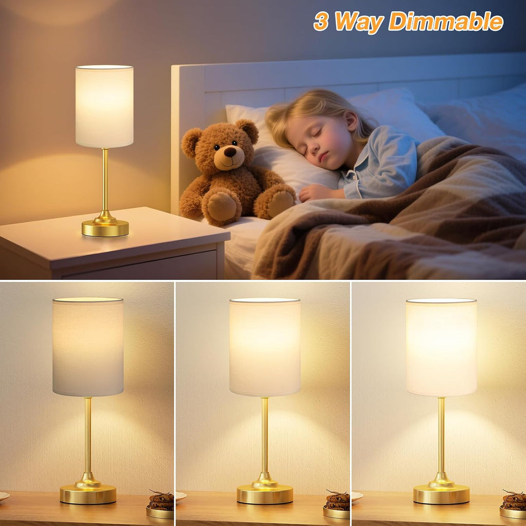 Dicoool Touch Bedside Table Lamps for Bedroom - 3 Way Dimmable Gold Nightstand Lamp, Small Desk Lamp for Office, Living Room, Dorm Room…