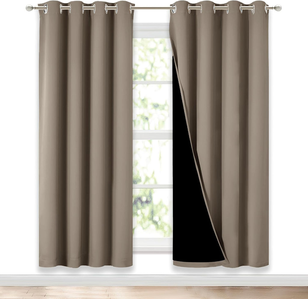 Nicetown Taupe Full Shade Curtain Panels, Pair of Energy Smart & Noise Blocking Out Blackout Drapes for Dining Room Window, Thermal Insulat…