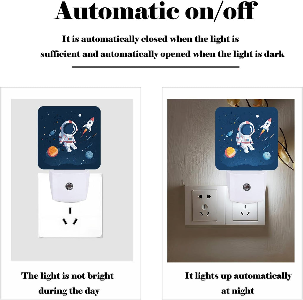 Universe Astronaut Rocket Galaxy Night Light, Plug Into Wall Decor for Stairway, Hallway, Kitchen, Dusk to Dawn Sensor Nightlights for…