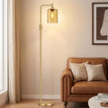 Upgraded】Gold Dimmable Floor Lamp for Living Room with Amber Glass Lampshade, Glass Modern Floor Lamp with 900LM Bulb Included, Bright…