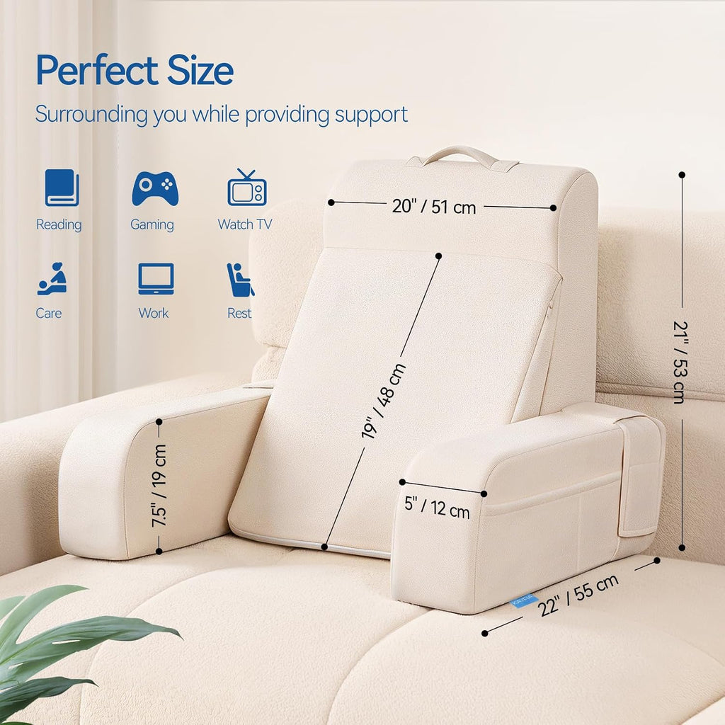 Kayfia Reading Pillow, 10 in 1 Back Pillow for Bed Sitting up with Detachable Arms Rest, Back Rest with Gel Memory Foam…
