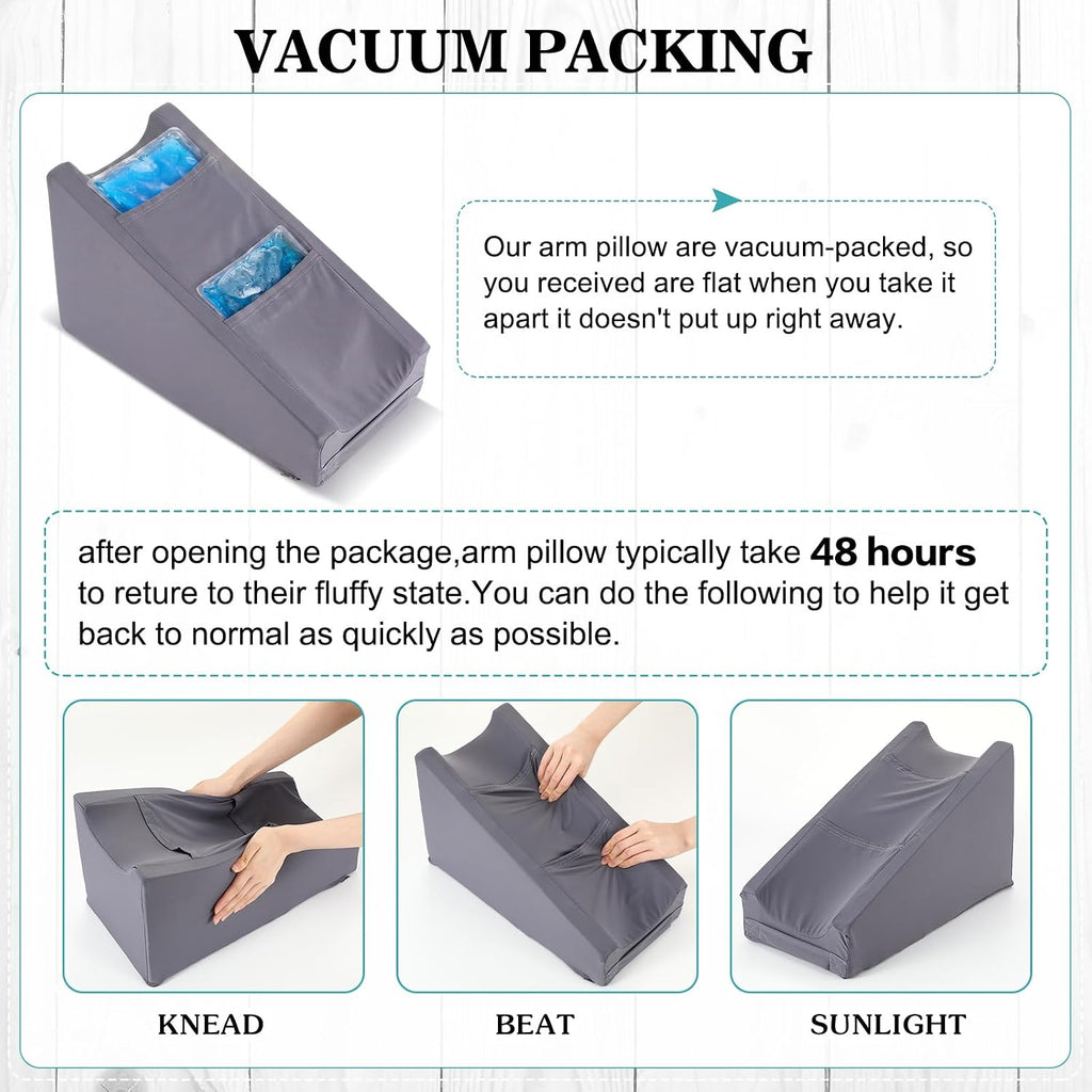 Buryeah Cooling Arm Elevation Pillow with 2 Pockets, Soft Ergonomic Support Pillow for Elbow Rest Wedge Broken Arm Elbow Gifts with High De…