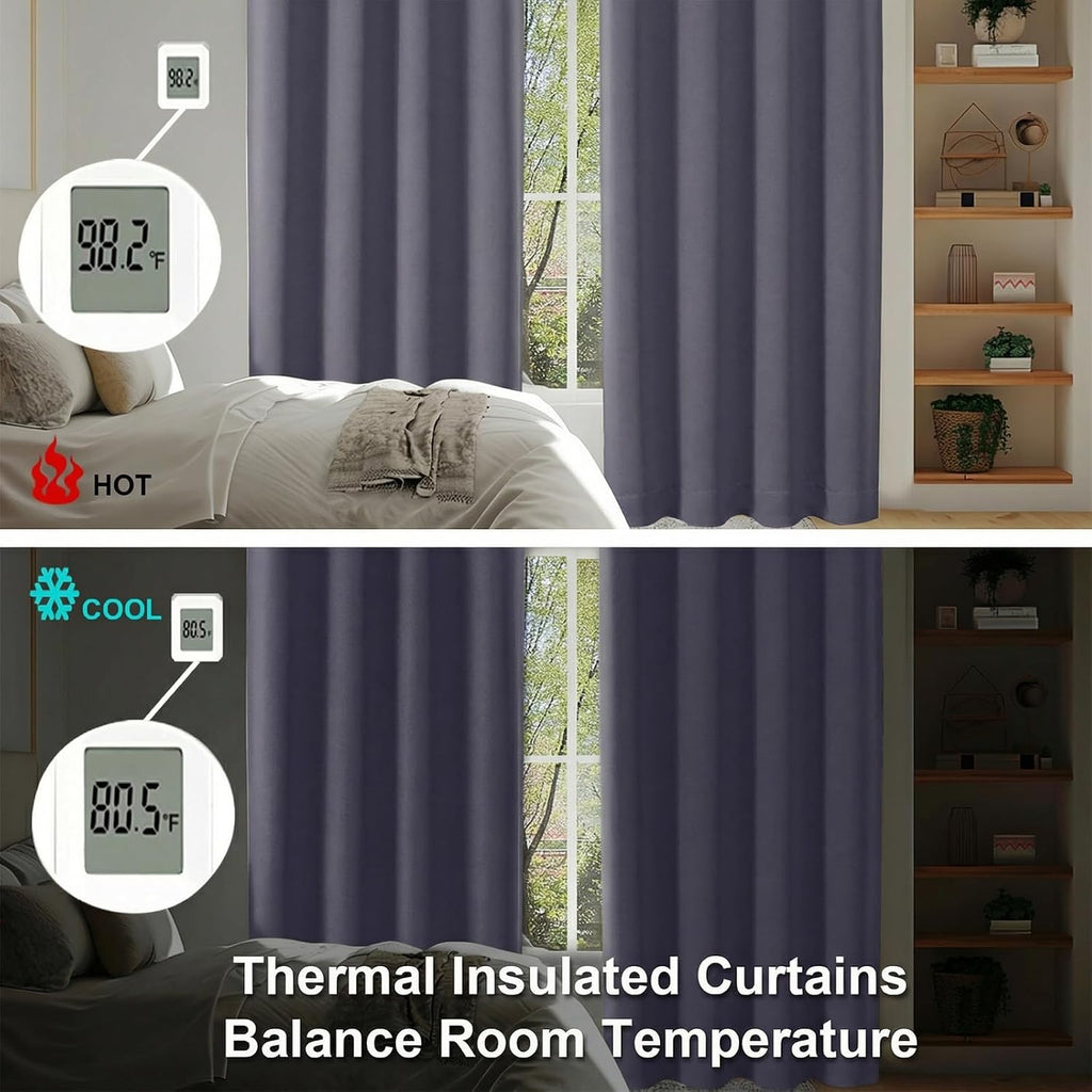 Simplebrand Ava Greyish Purple Blackout Curtains for Bedroom 63 Inch Length 2 Panels Set, Privacy Thermal Insulated Rod Pocket Door Window…