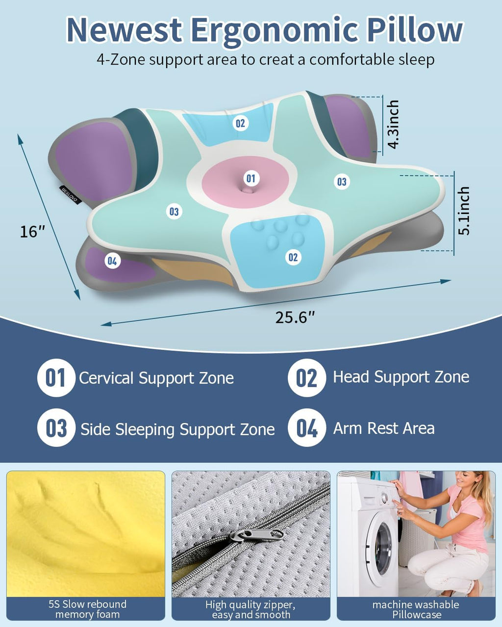 beslovo Cervical Neck Pillow for - Ergonomic Side Sleeper for Sleeping, Cooling Memory Foam Pillows for Neck Support, Contour Orthopedic Be…