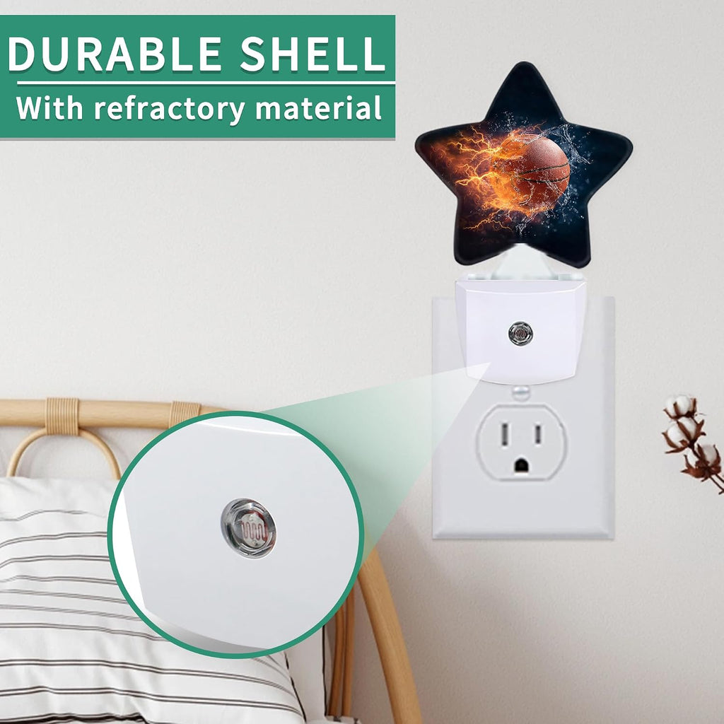 Star Night Light Plug in, Basketball Dusk to Dawn Sensor Night Light, Soft Glow Lamp for Kids Bedroom Nursery Hallway Bathroom, Energy…