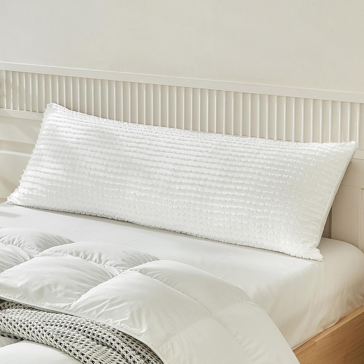 Warmdern White Pillow Covers Body Pillow Cover Soft Microfiber Pillow Cases Set of 1 Boho Textured Pillowcase with Envelope Closure(White,…