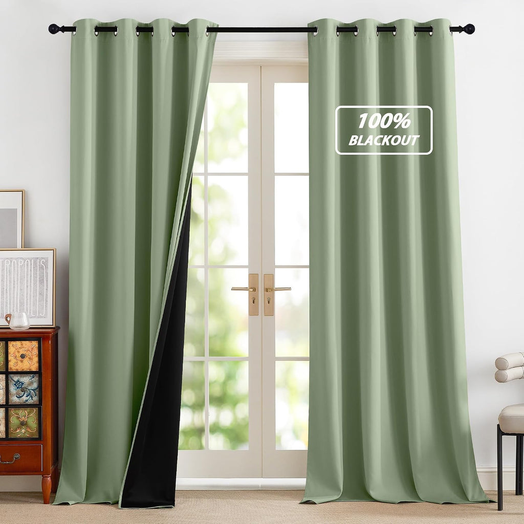 NICETOWN 100% Blackout Olive Green Curtains for Bedroom, Thermal Insulated Window Curtains 96 Inch Length 2 Panels Set, Grommet Top…