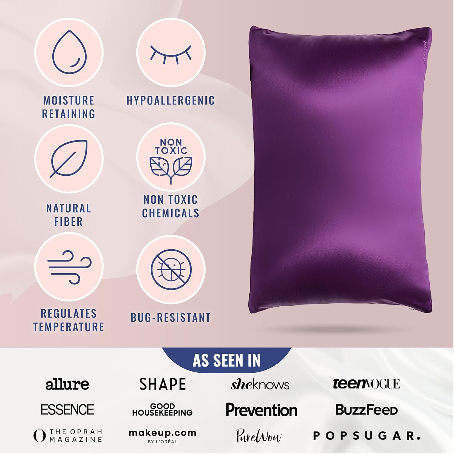 Blissy Silk Pillowcase - 100% Pure Mulberry Silk - 22 Momme 6A High-Grade Fibers - Silk Pillow Cover for Hair & Skin - Regular, Queen &…