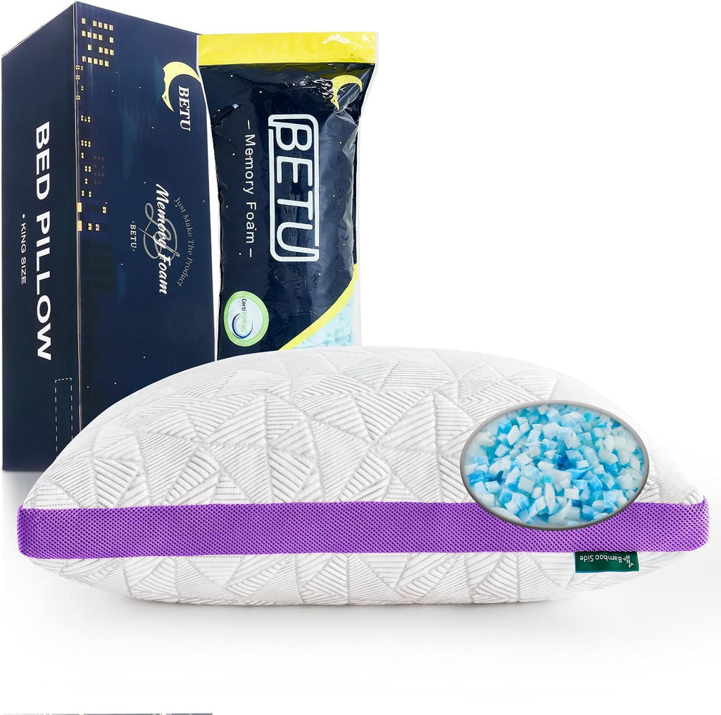 BETU Cooling Pillow King Size, Shredded Memory Foam Pillows for Hot Sleepers, Adjustable Firm Bed Pillows, Hotel Collection Side Sleeper…