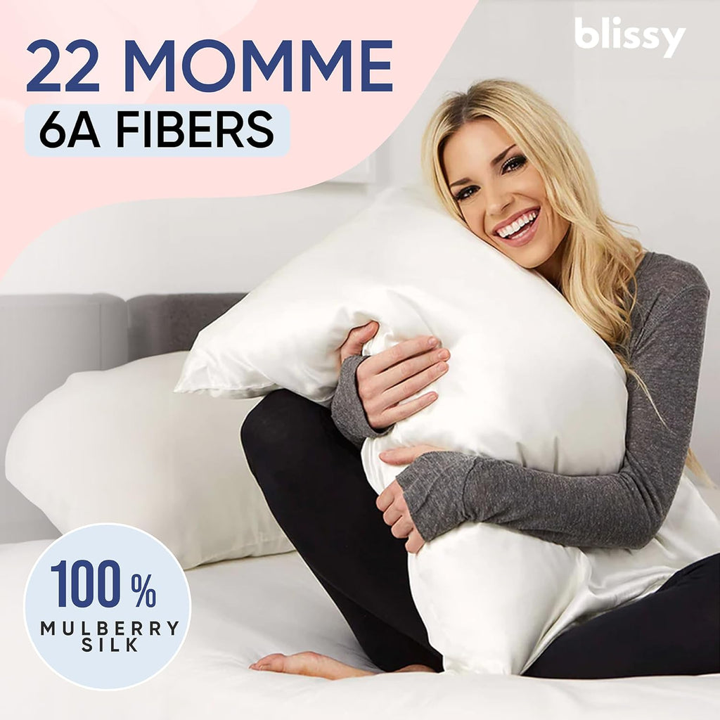 Blissy Silk Pillowcase - 100% Pure Mulberry Silk - 22 Momme 6A High-Grade Fibers - Silk Pillow Cover for Hair & Skin - Regular, Queen &…