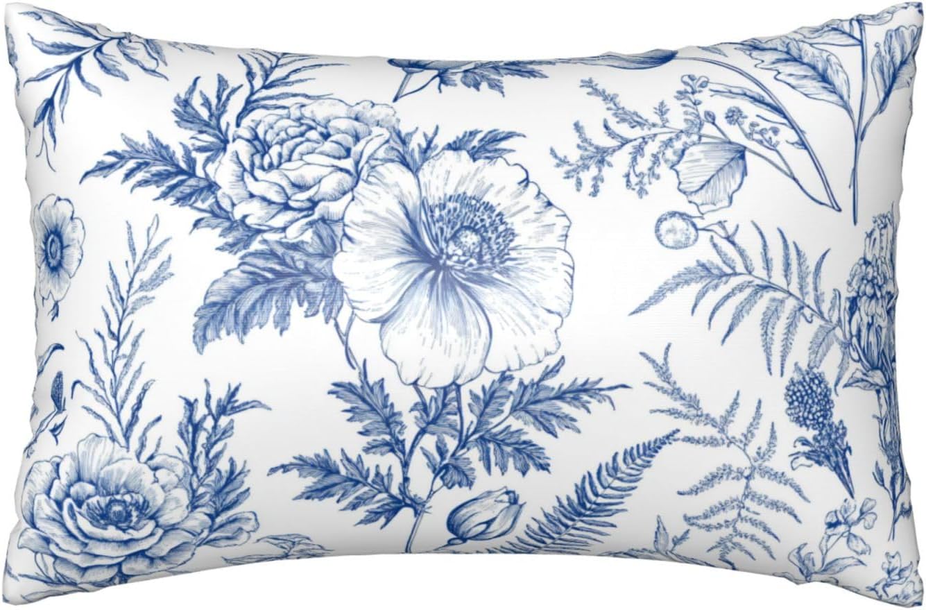 Satin Pillowcase for Hair and Skin Vintage Blue and White Floral Super Soft and Cooling Similar to Silk Pillow Case 1 Pack with Hidden…