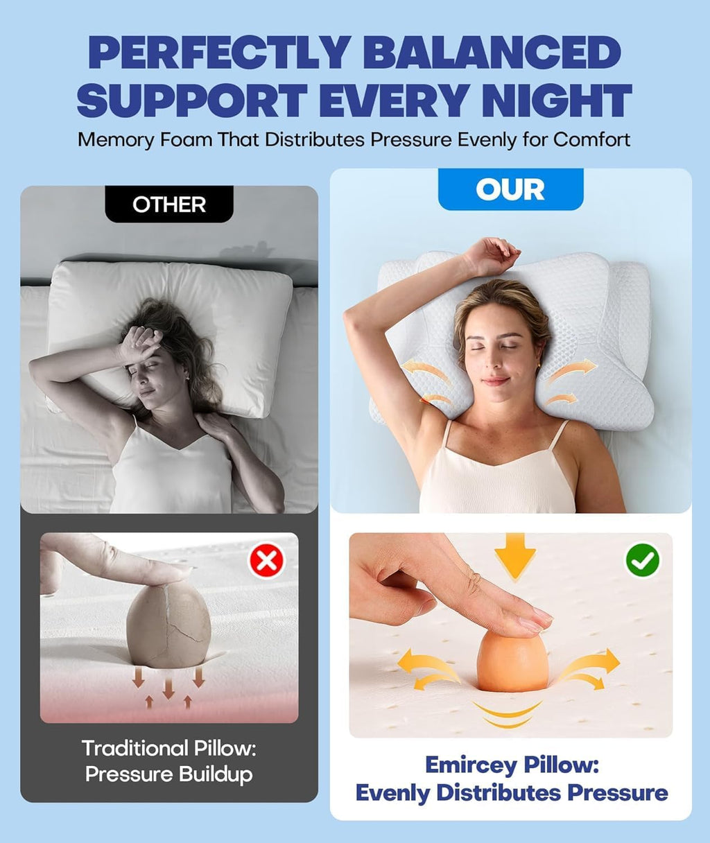 Emircey Clinical-Level Relief Cervical Neck Pillow for Sleeping, Orthopedic Contour Memory Foam Pillow for Side Sleepers, Cooling Reading…
