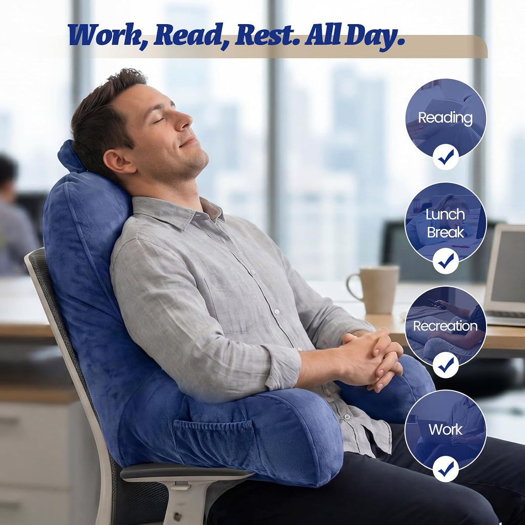 ACH Reading Pillow with Arms for Adults - Adjustable Memory Foam Bed Rest Pillow, Lumbar & Neck Back Support, Soft Velvet Cover Machine…