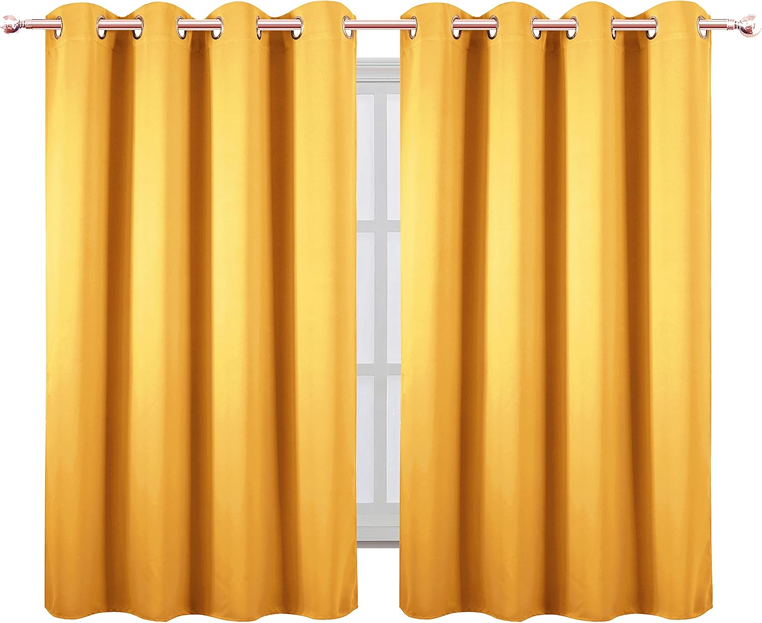 Lemomo Yellow Blackout Curtains/52 x 45 Inch Length/Set of 2 Panels Grommet Bedroom Curtains for Living Room Curtains 45 Inch silver