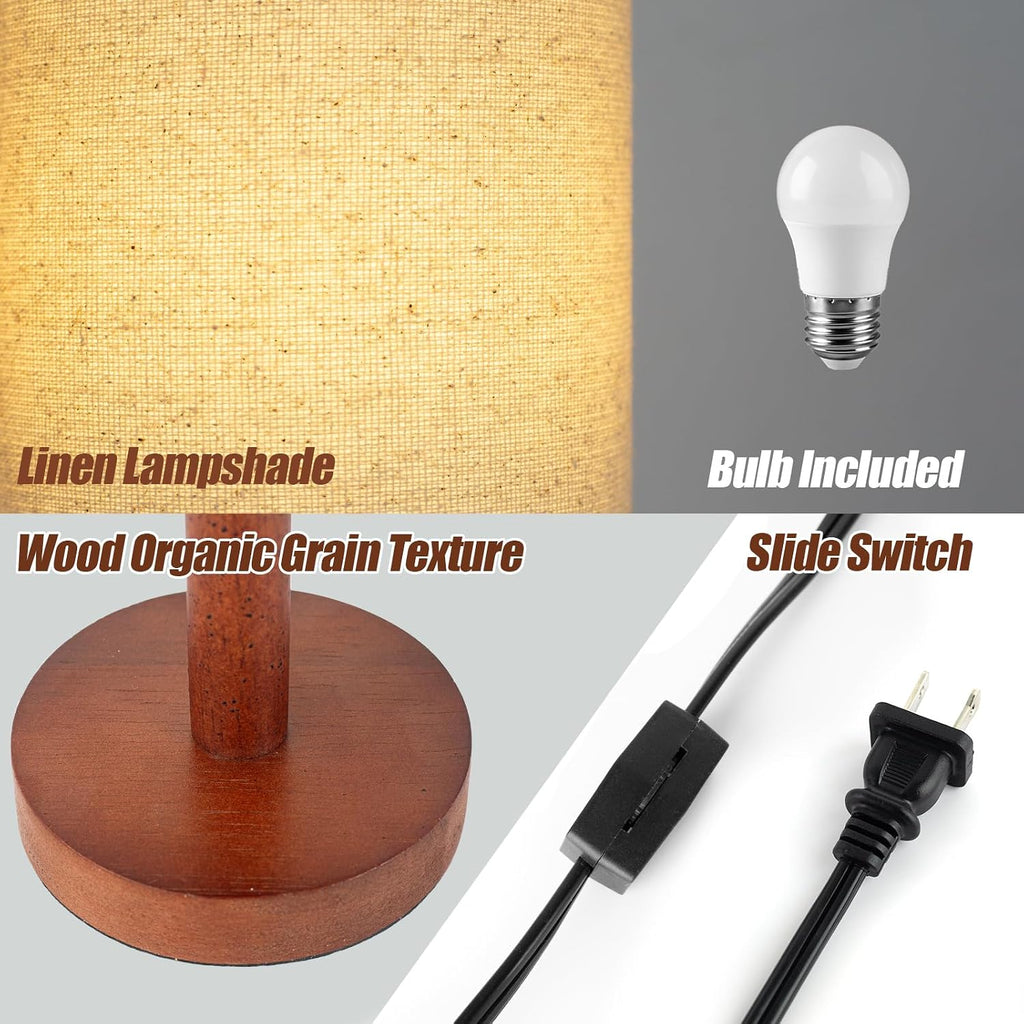 LALISU Small Table Lamp Nightstand Lamp Linen Lampshade Bedroom Wood Base Small Bedside Lamp for Night Stands, Desk Lamps for Reading…