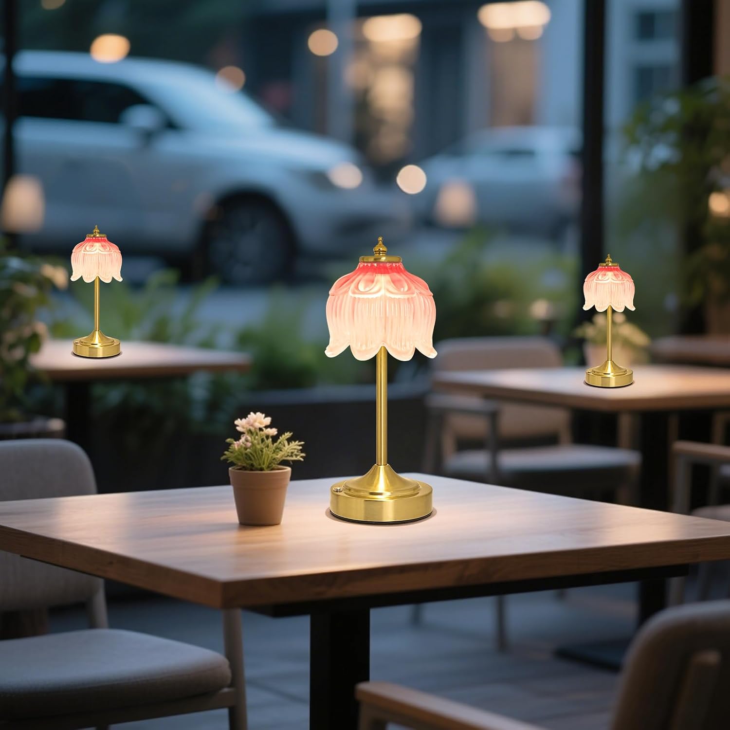 Crkwos Cordless Lotus Flower Table Lamp, 5200mAh Rechargeable Battery Operated Portable Lamp, 3-Color Dimmable Touch Control Small D…