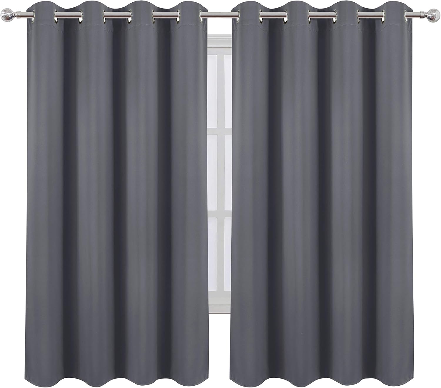 Lemomo Grey Blackout Curtains 52 x 63 Inch/Gray Curtains Set of 2 Panels/Room Darkening Curtains for Bedroom Thermal Insulated Drape 63 Inc…