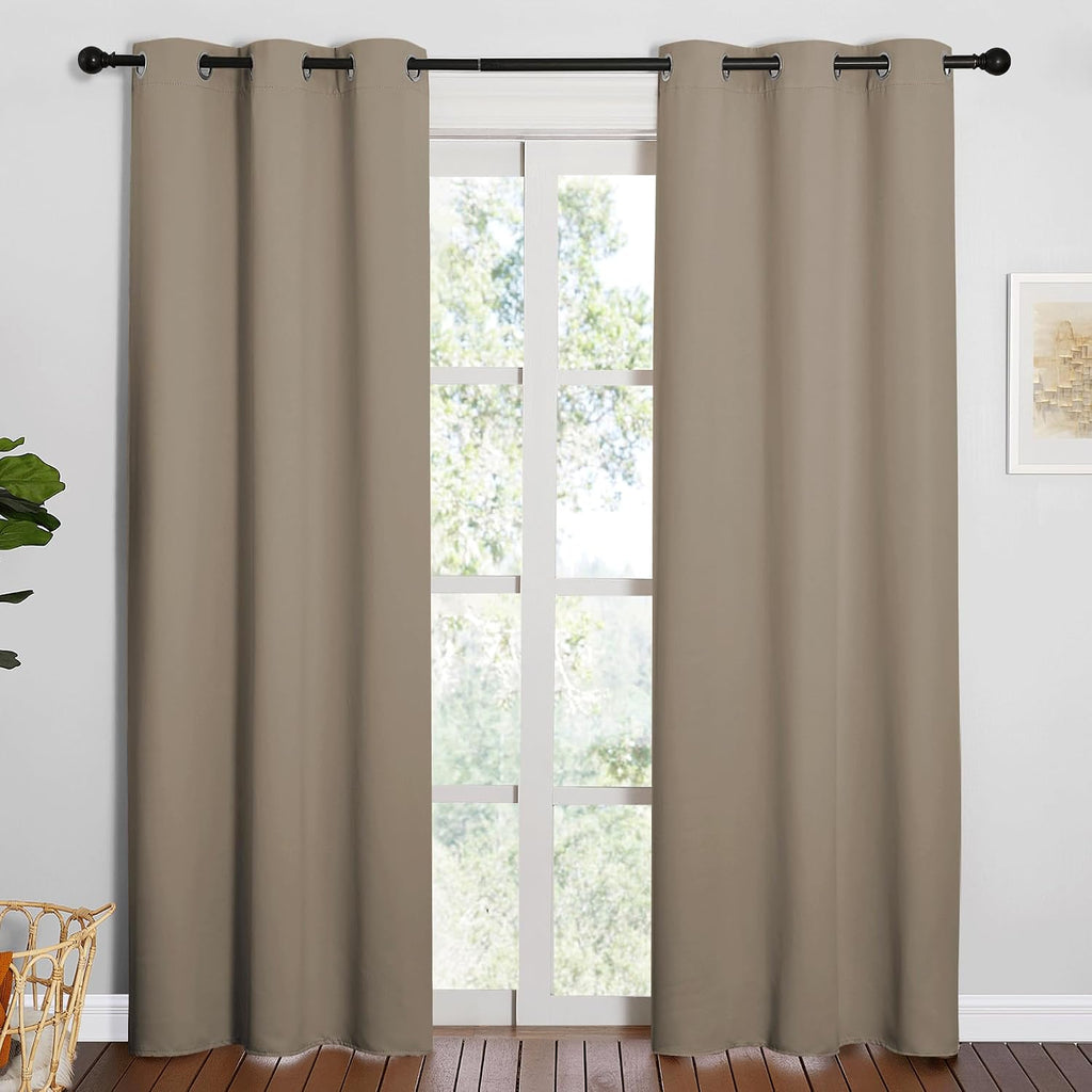 NICETOWN 84 inches Blackout Curtains for Office and Theater, Thermal Insulated Solid Grommet Drapes for Living Room (Taupe, 1 Pair, 42…