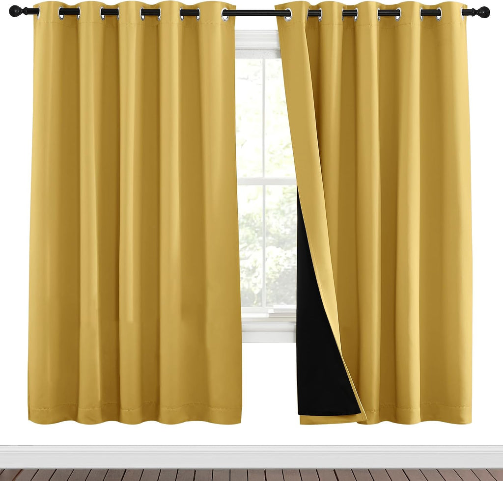 Nicetown Bright Yellow Full Shade Curtain Panels, Pair of Energy Smart & Noise Blocking Out Blackout Drapes for Dining Room Window, Thermal…