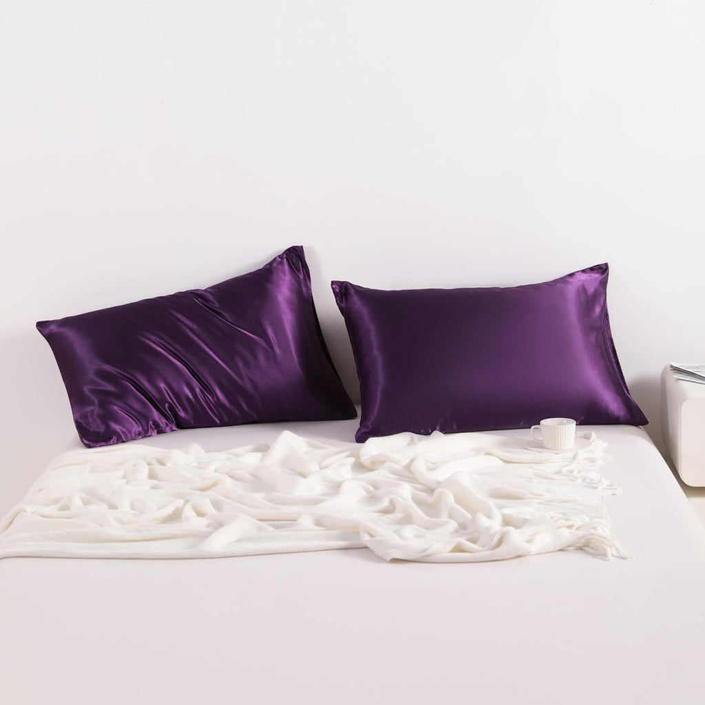 Ntbay 2 Pack Satin Standard Pillowcases for Hair and Skin, Luxurious and Silky Pillow Cases with Envelope Closure, 20x26 Inches, Eggplant P…