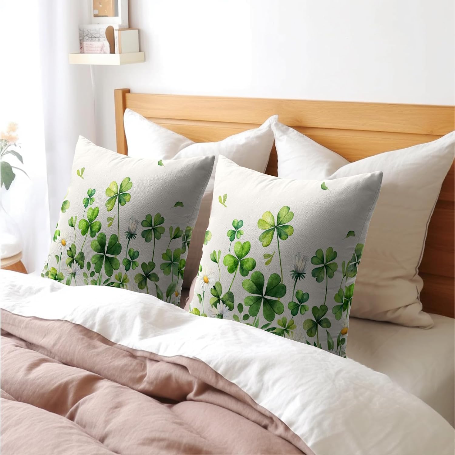 Granbey Saint Patrick Day Throw Pillow Covers Lucky Clover Shamrocks Daisy Floral Pillowcase 16x16in Set of 2 Spring St. Patrick's Day Holi…