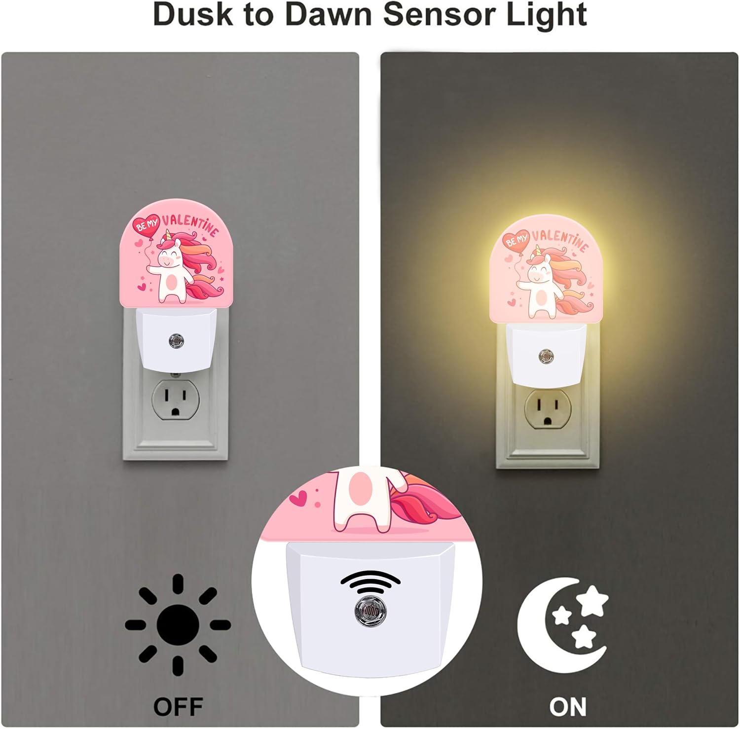 Cute Valentine's Day Unicorn Night Light for Kids, Be My Valentine Night Light Plug in with Dusk to Dawn Sensor,0.5w Energy Saving…