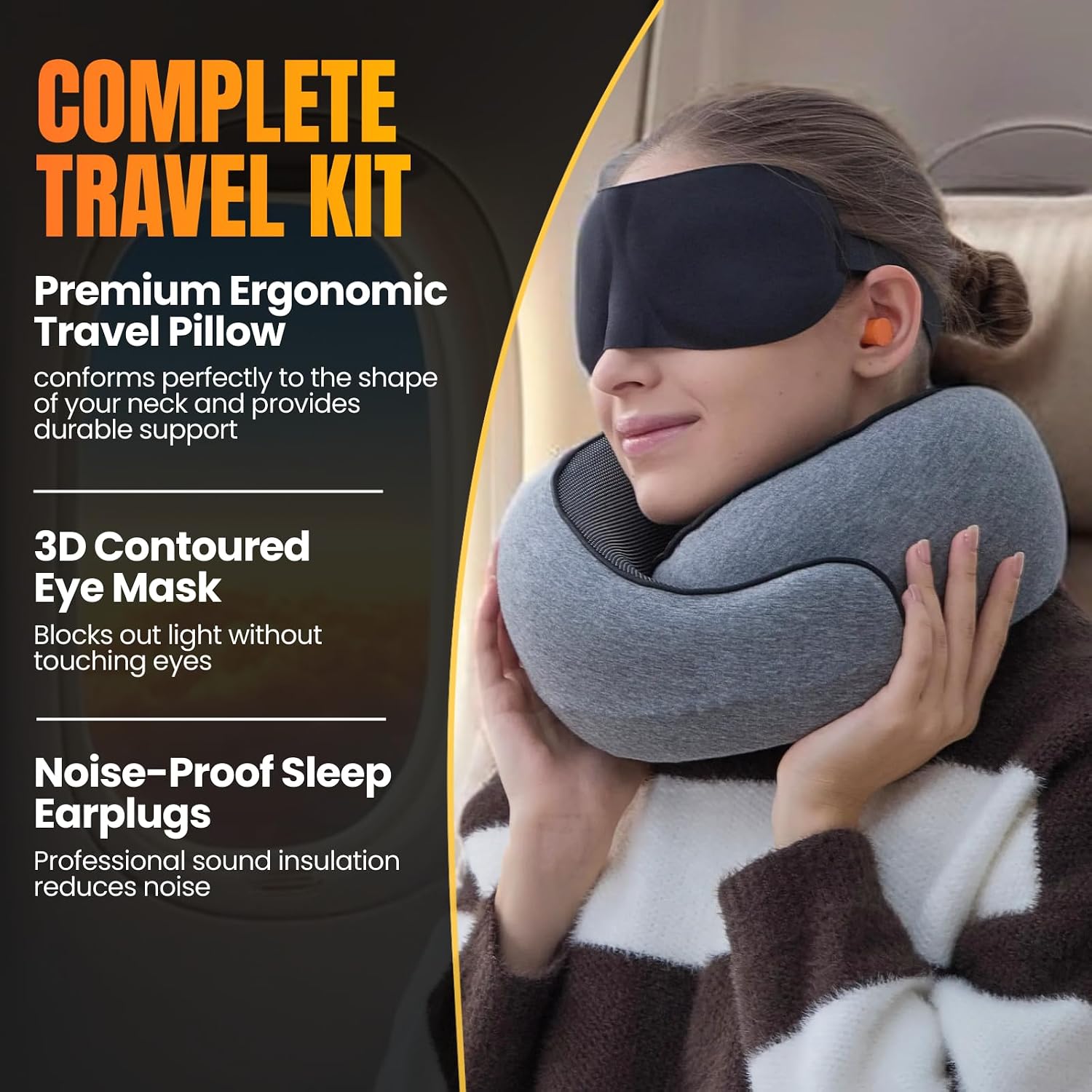 LOEXAIRTM Travel Pillow, Neck Pillow Travel for Airplane, Car - 100% Cotton Fabric & Memory Foam Plane Pillow, Lightweight & Easy-to-Carry…