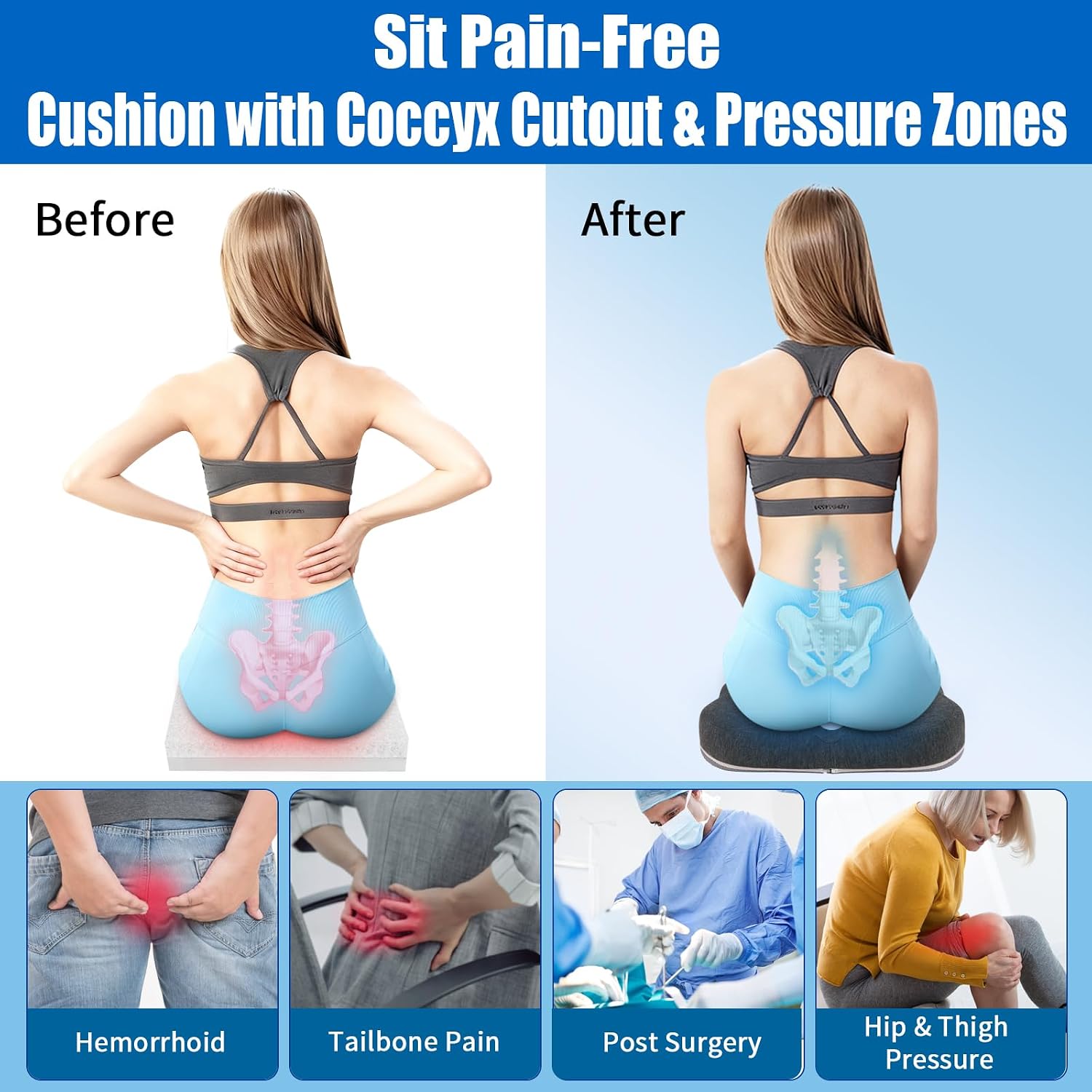 AeriGnix Gel Wheelchair Cushions for BedSores Prevention, Bed Sore Pad Cushion for Butt - for Long Sitting & Relieve Sciatica, Back,…