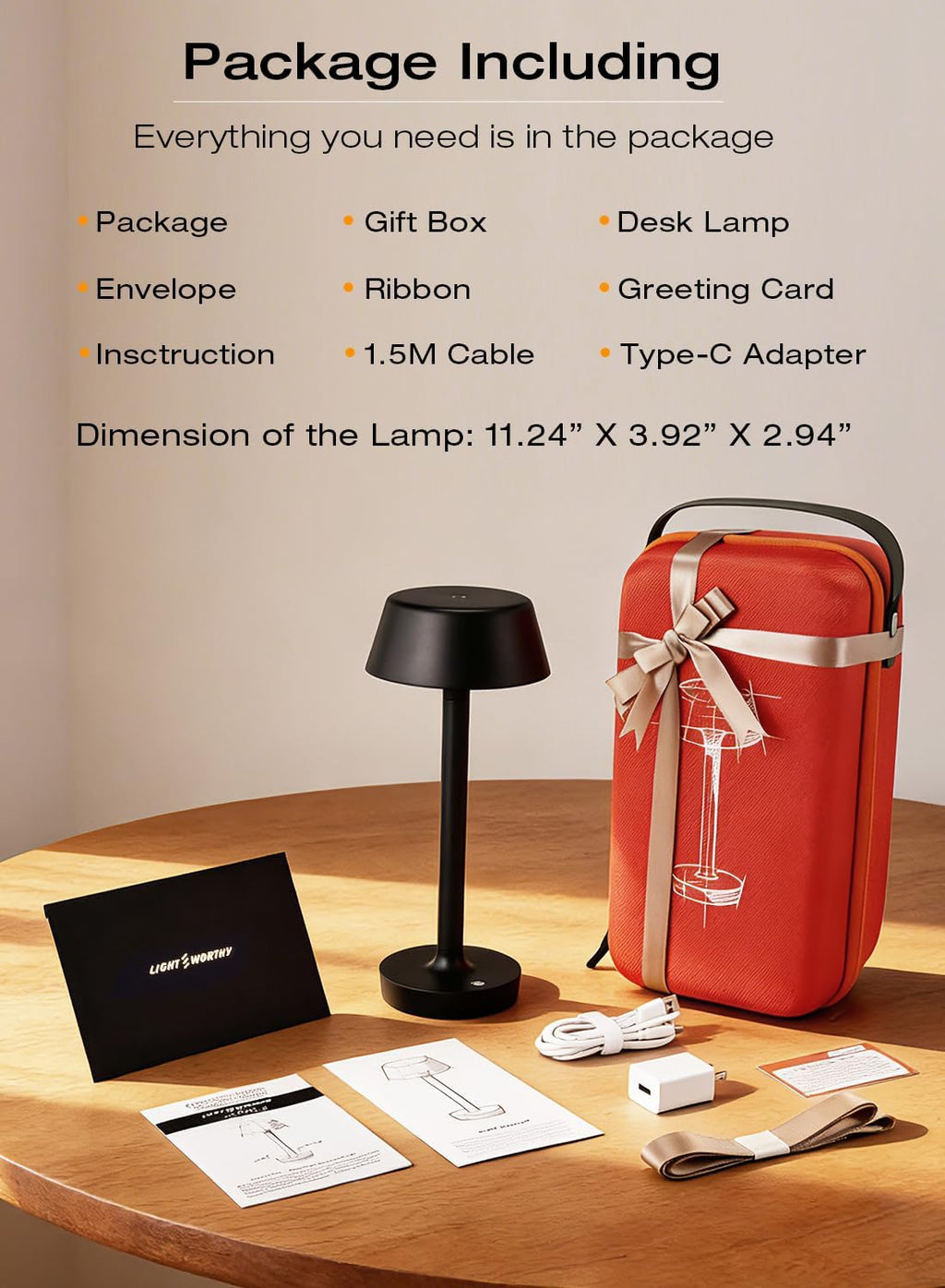 Cordless Rechargeable Table Lamp with Power Charger, Portable LED Desk Lamp,5000mAh Battery Operated,2700K-5700K Tunable, Stepless Dimming…