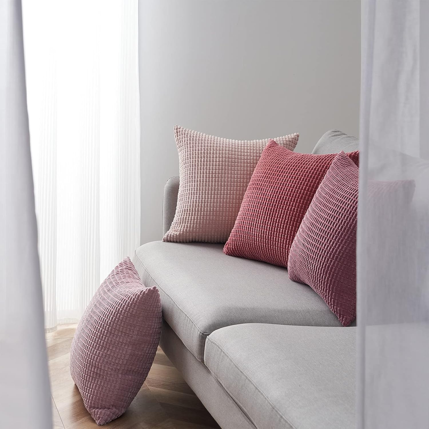 Topfinel 4 Packs Pink Decorative Throw Pillow Covers 16x16 Inch for Living Room Couch Bed Sofa, Boho Western Farmhouse Home Decor, Square S…