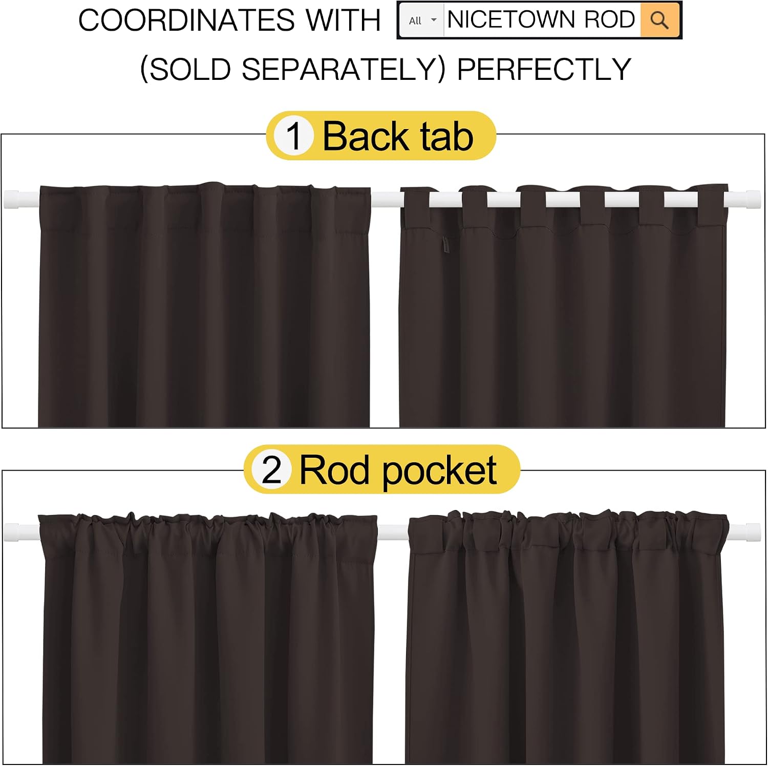 Nicetown Insulated Curtains Room Darkening Drapery Panels - (Toffee Brown Color) 52 inchesx72 inches, Set of 2 Pieces, Noise Reducing Room…