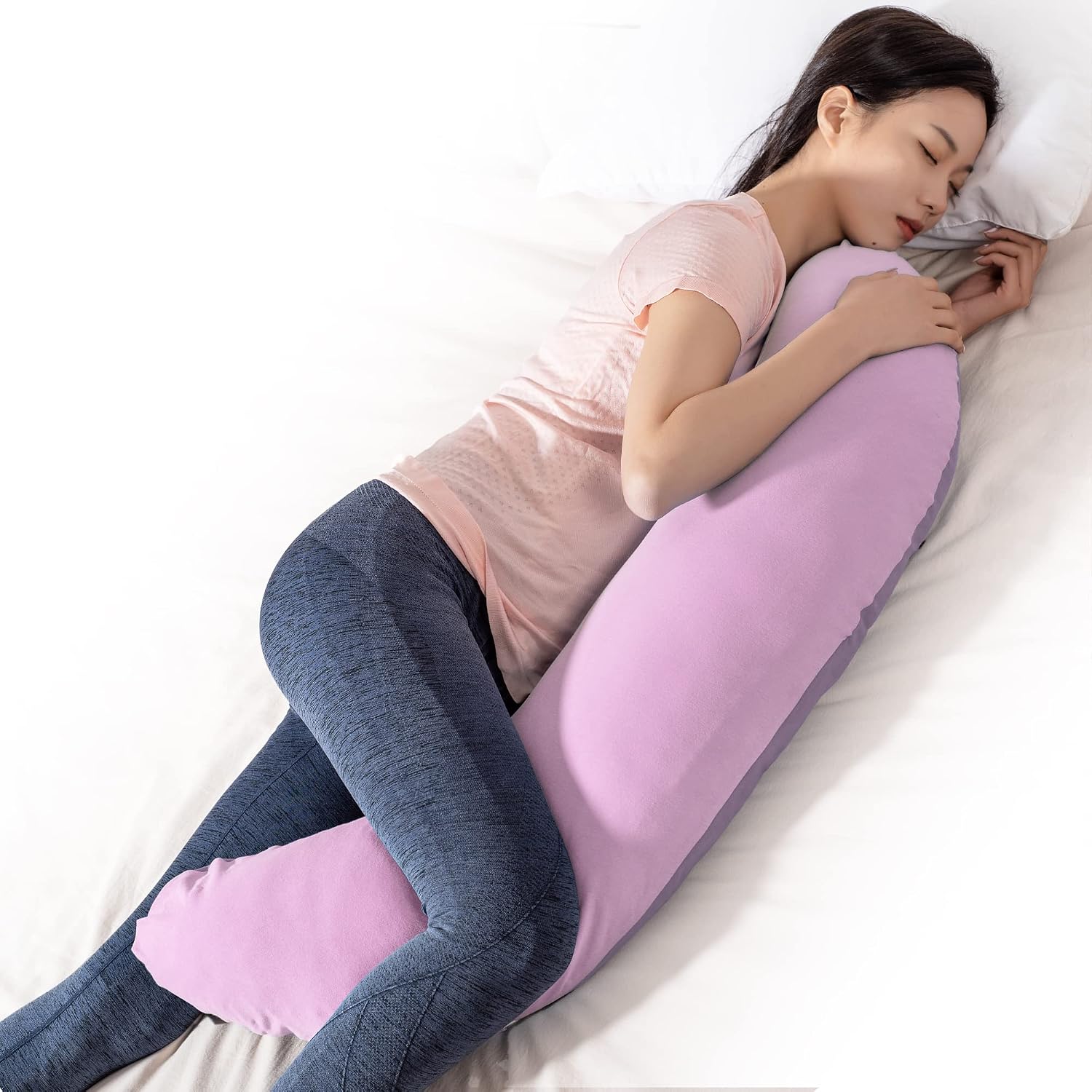 Byriver 43" Pink Purple Cute Body Pillow for Side Sleeping Women Girl, C Shaped Pregnancy Pillow for Neck Shoulder Hip, Pillow Between Kne…