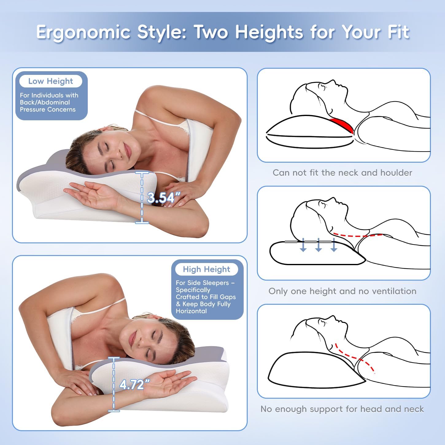Missleep Cervical Neck Pillow, Memory Foam Pillows for Neck & Shoulder, 2 Heights Ergonomic Pillow with Breathable Ice Silk Cover, Neck Su…