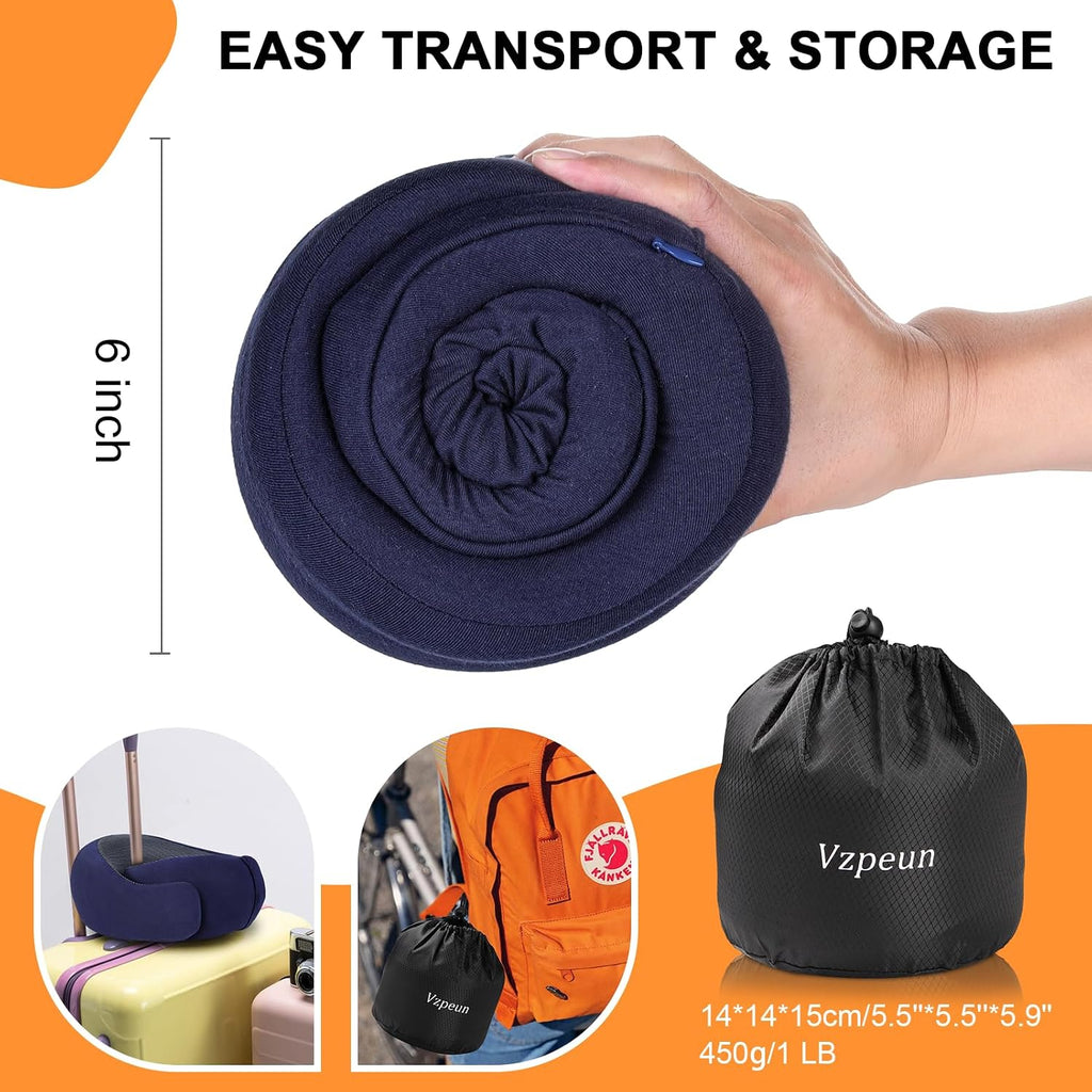Vzpeun Travel Pillow - Hooded Neck Pillow Airplane Memory Foam Filling for Plane, Office, Cars Sleeping, Road Trip, Long Flights, Airplane…