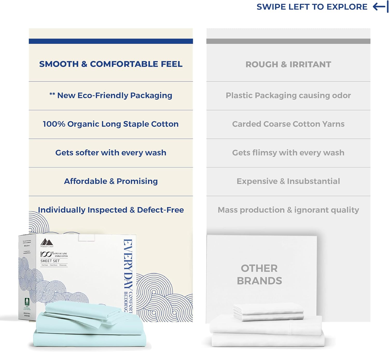 Mayfair Linen 100% Organic Cotton Sheets Full Size - 4 PC Organic Cotton Full Size Percale Weave Sheet Set, Soft, Cooling, Crisp &…