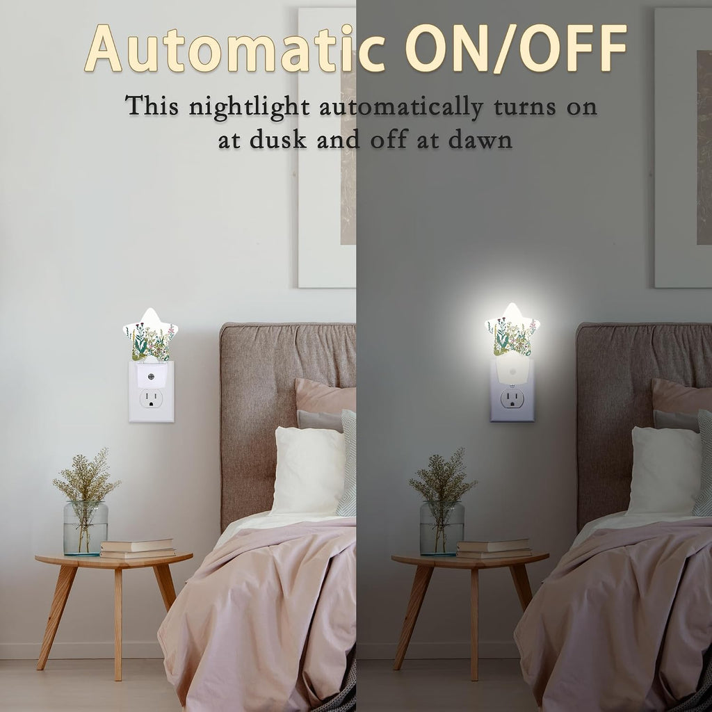Herbs Wild Flowers Night Lights Plug in Wall Lamp Smart Dusk to Dawn Sensor for Home Decorative, Kids Room Bedroom Bathroom Kitchen…