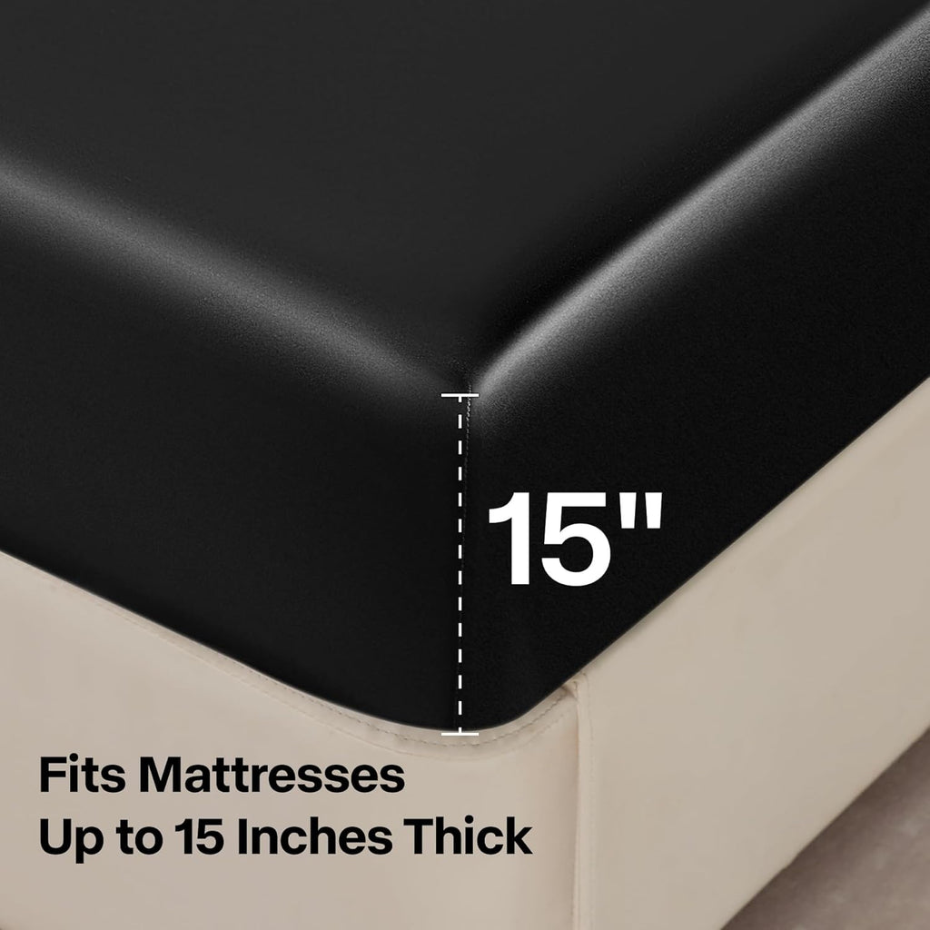 Bedelite Satin Sheets Queen Size Bed Set, Luxury Soft Black Silky Sheets for Hair and Skin, Similar to Silk Bed Sheets Set 4 Pieces with 1…
