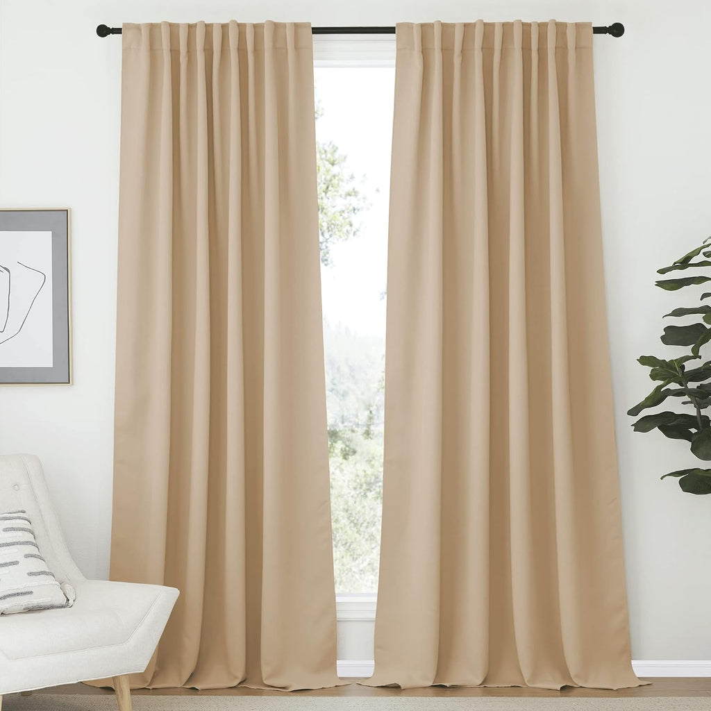 Nicetown Window Treatment Elegant Curtains - (Biscotti Beige Color) 70 Width X 95, 1 Pair, Room Darkening Curtains and Drapes for Bedroom