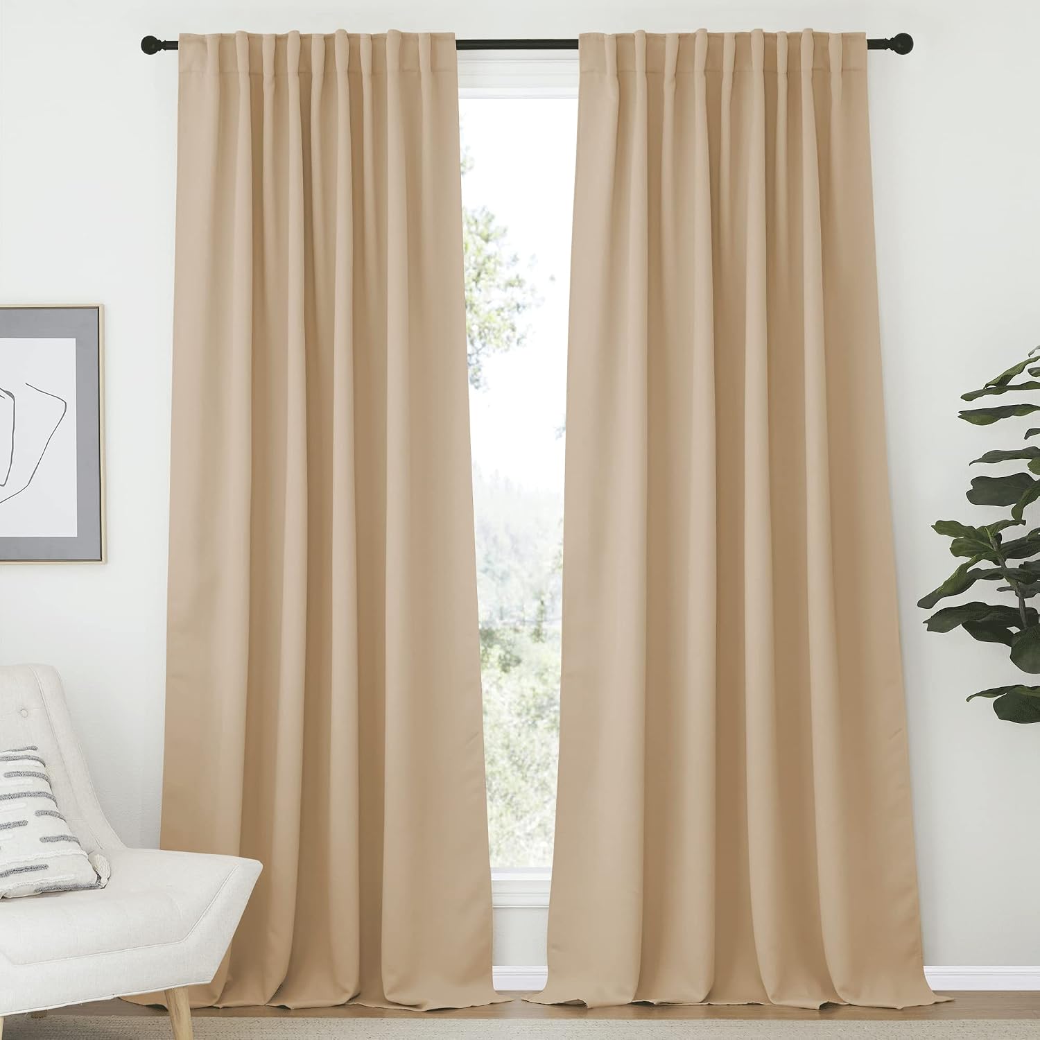 Nicetown Window Treatment Elegant Curtains - (Biscotti Beige Color) 70 Width X 95, 1 Pair, Room Darkening Curtains and Drapes for Bedroom