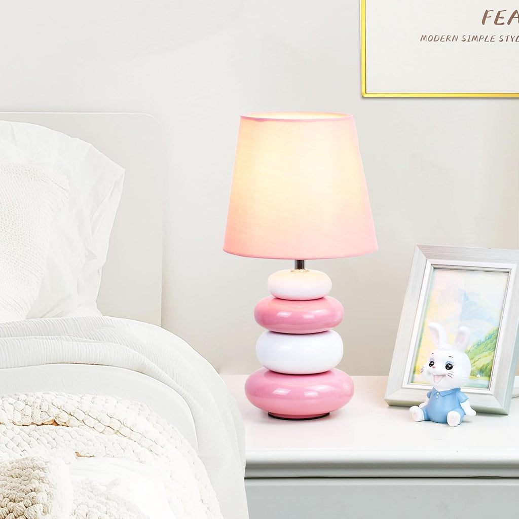 Ange Pink Small Table Lamp for Living Room as Bedside Table Lamp for Bedroom, Modern Ceramic Kids Night Table Lamp, Φ6.5×H12.44IN, Bulb…