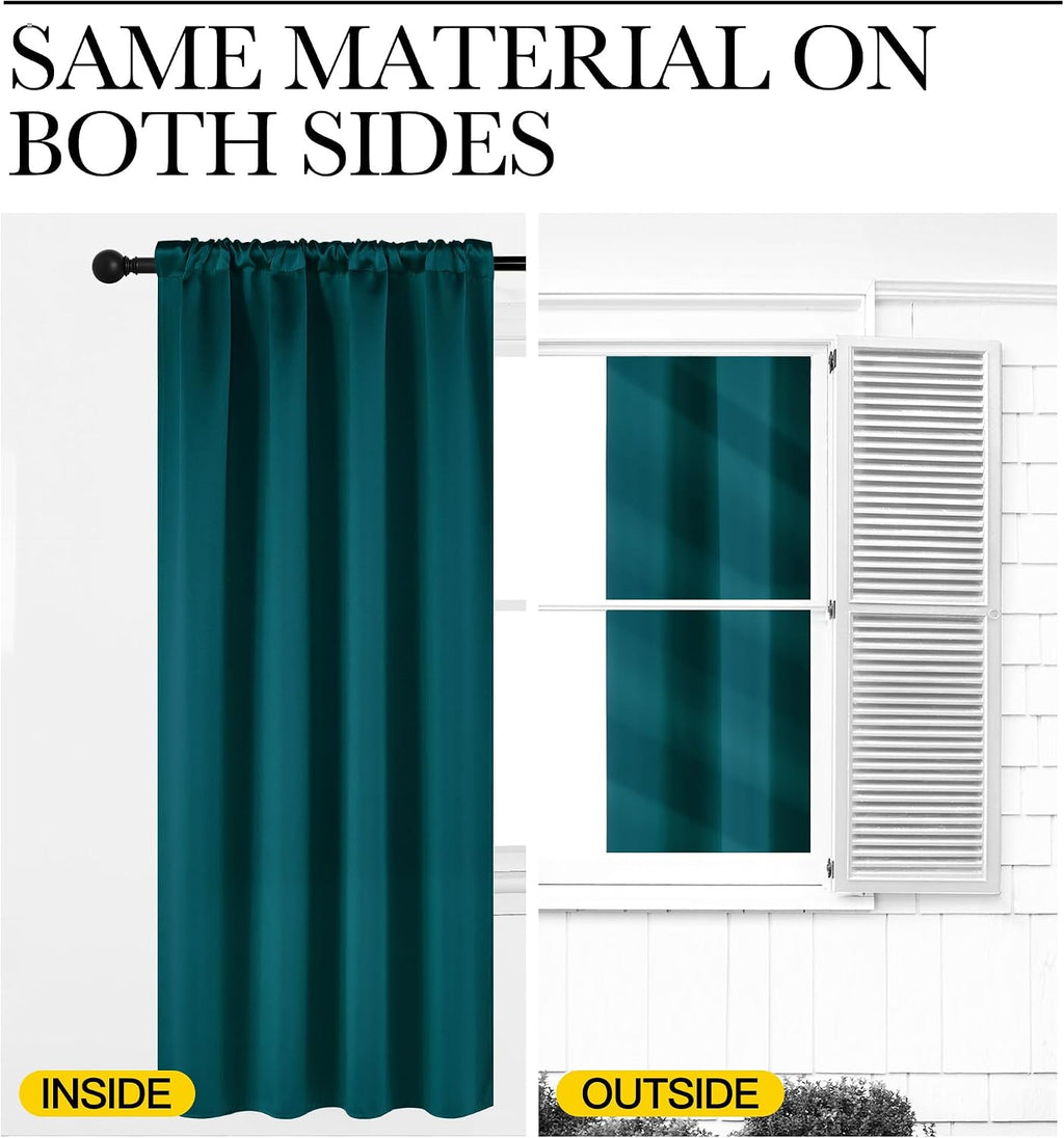 NICETOWN Teal Blackout Cafe Faux Silk Curtains for Small Windows, 42" Wide by 63" Long, 2 Panels, Rod Pocket Thermal Insulated Blackout…