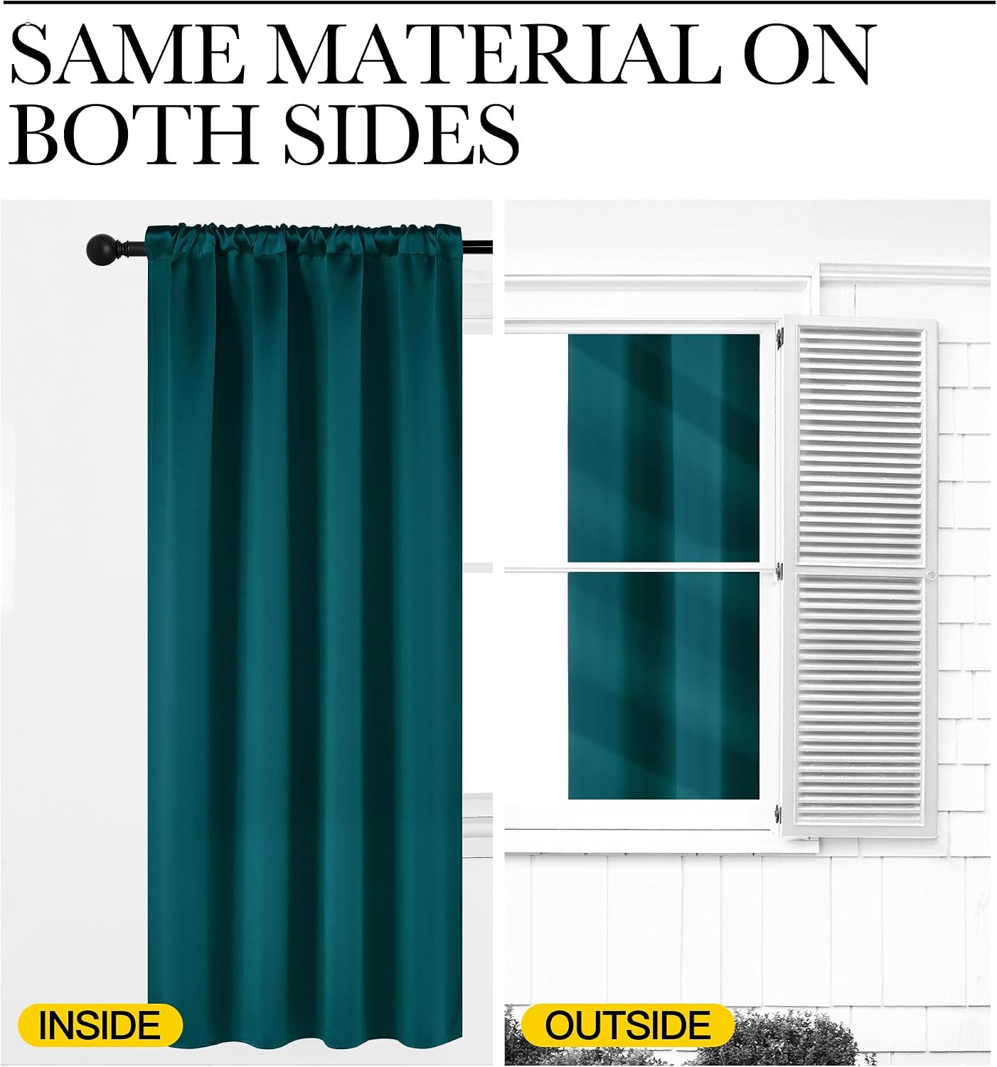 NICETOWN Teal Blackout Cafe Faux Silk Curtains for Small Windows, 42" Wide by 63" Long, 2 Panels, Rod Pocket Thermal Insulated Blackout…