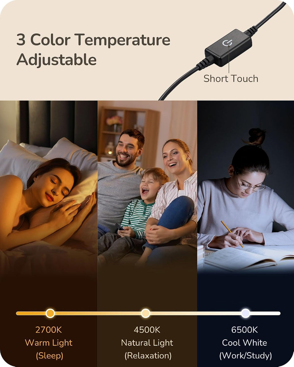 Edishine Upgraded LED Table Lamp Set of 2, Stepless Dimmable Bedside Lamps with Metal Finish & 3 Color Temperature, 6W Modern Desk Lamps, B…