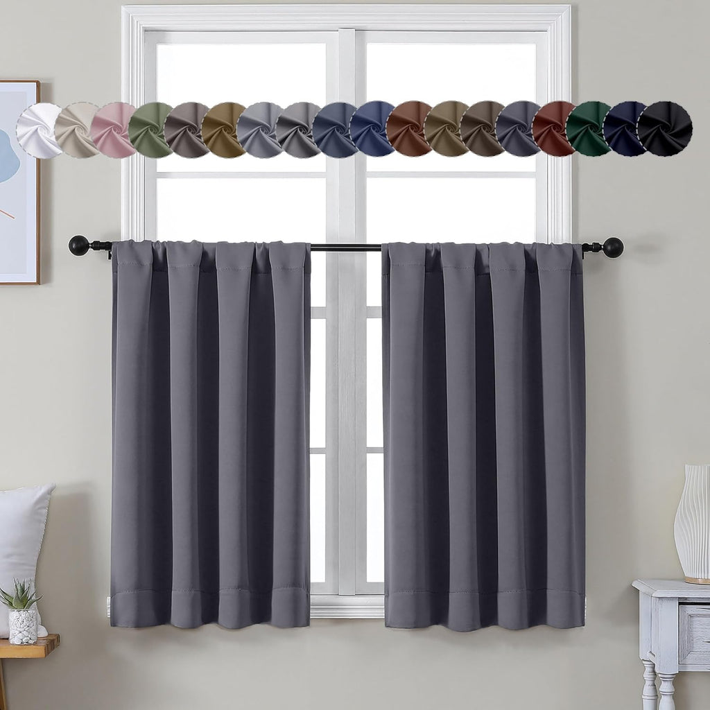 Simplebrand Ava Grey Short 36 Inches Blackout Curtain 2 Panels Set, Half Window Rod Pocket Privacy Curtain Tiers for Kitchen, Curtains Blac…
